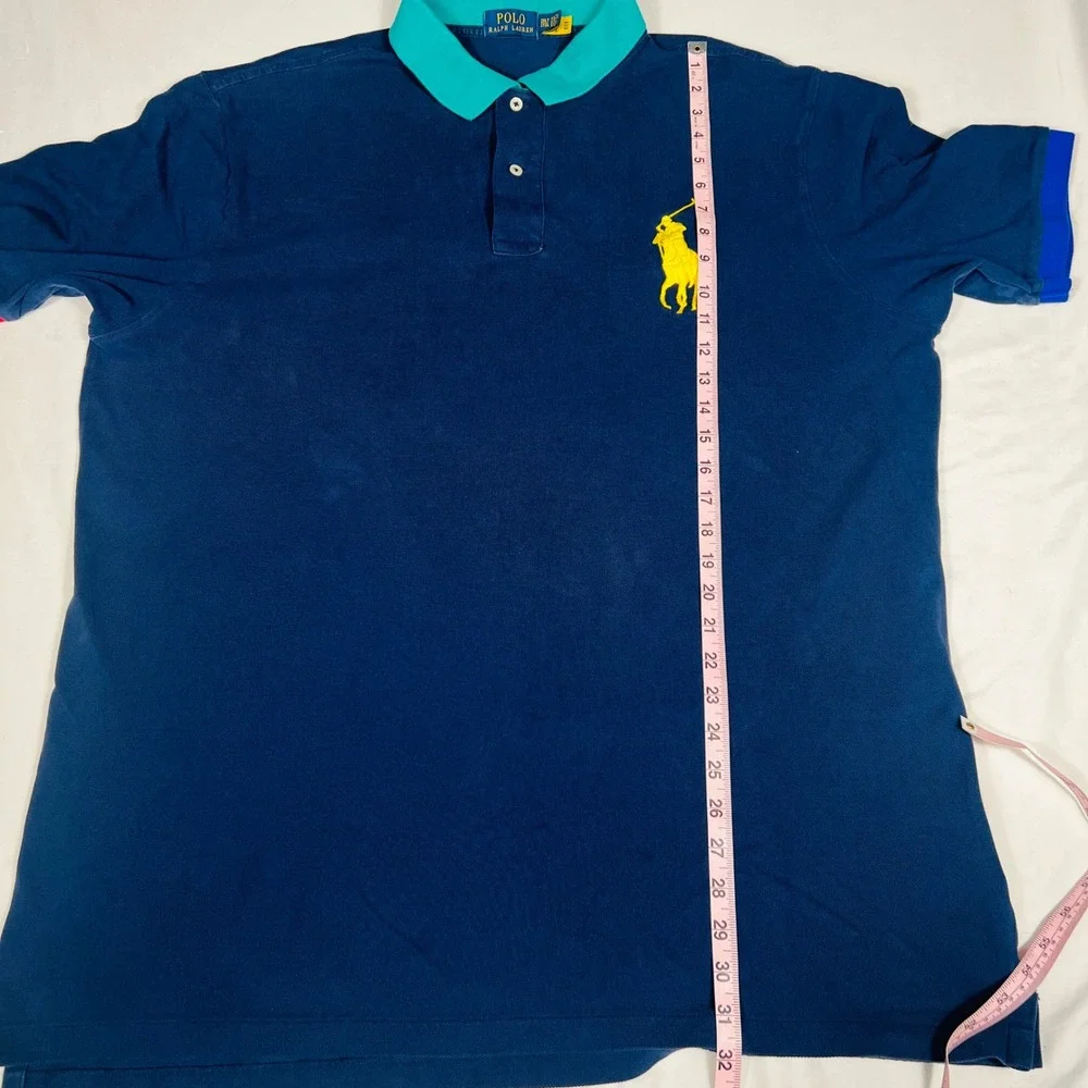 Polo Ralph Lauren Mens 2XLT Navy Blue Big Pony Colorblock Polo Shirt Tall